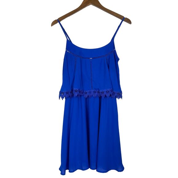 Gianni Bini | Cobalt Blue Layered Lace Trim Sleeveless Blouson Mini Dress - Picture 1 of 12